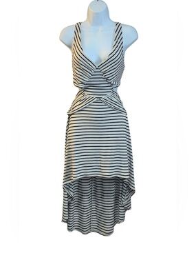 Luz Light Cream/Black Striped Cutout High-Low Dress